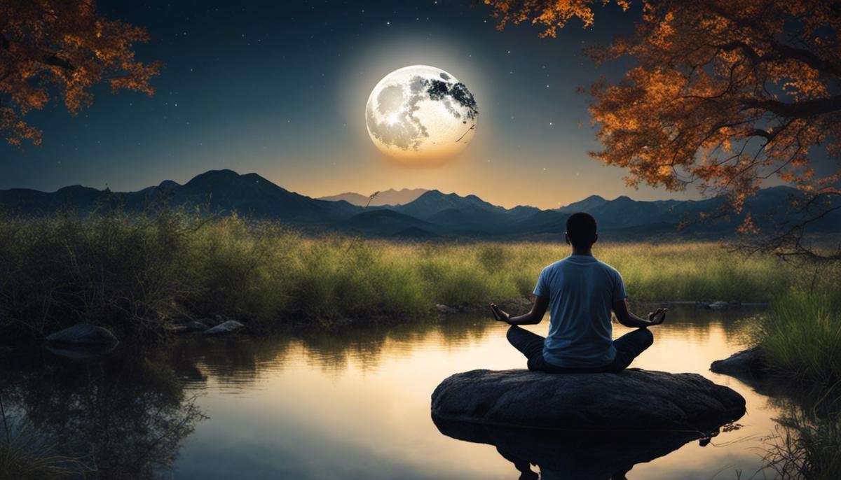 Image of a person meditating under the full moon